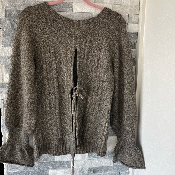 Women’s CURRENT AIR NWT Cable Knit Sweater Open Back Tie-Brown-Small - Picture 2 of 9